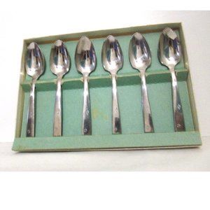 6 new grapefruit spoons; stainless steel